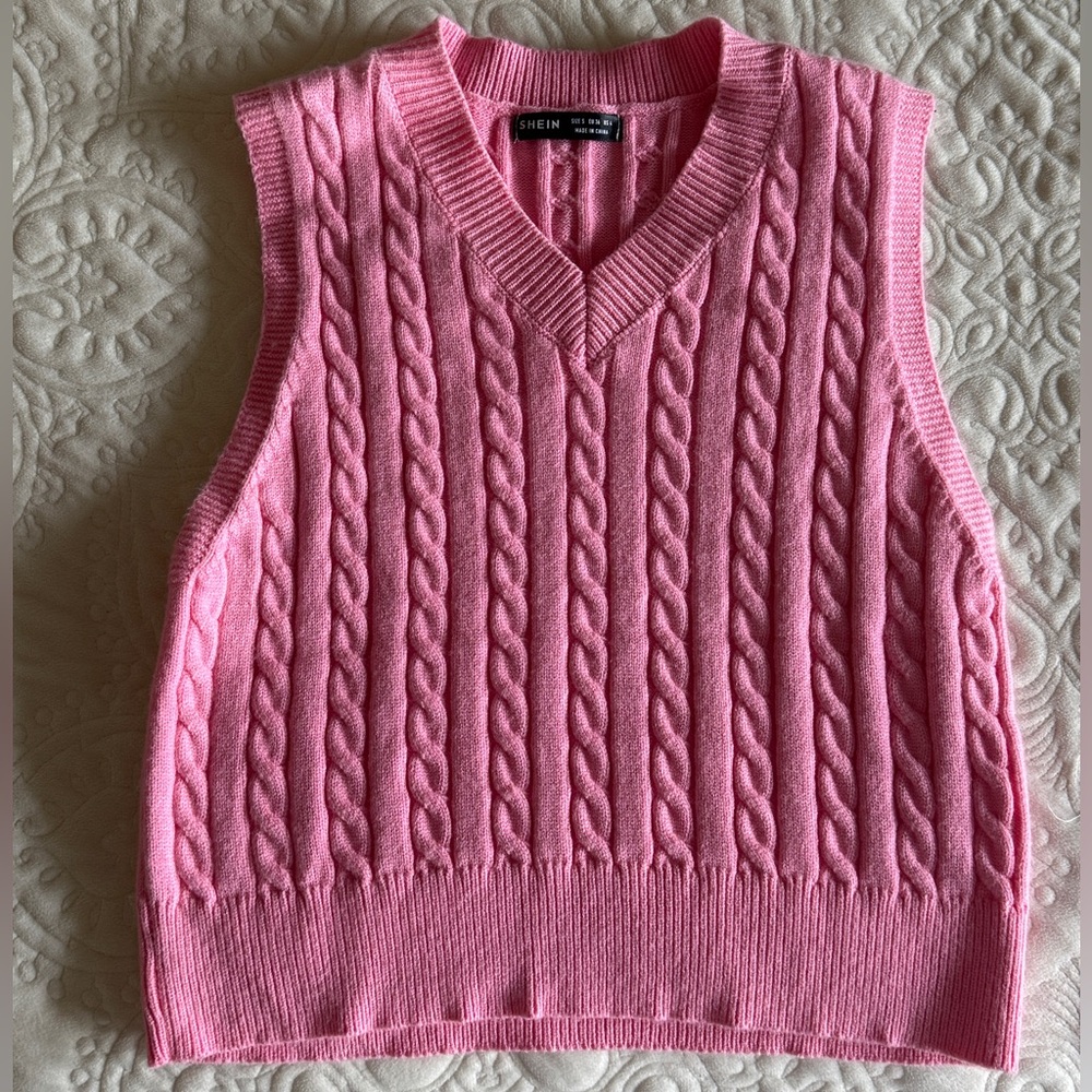 Pink Cable Knit Sweater Vest